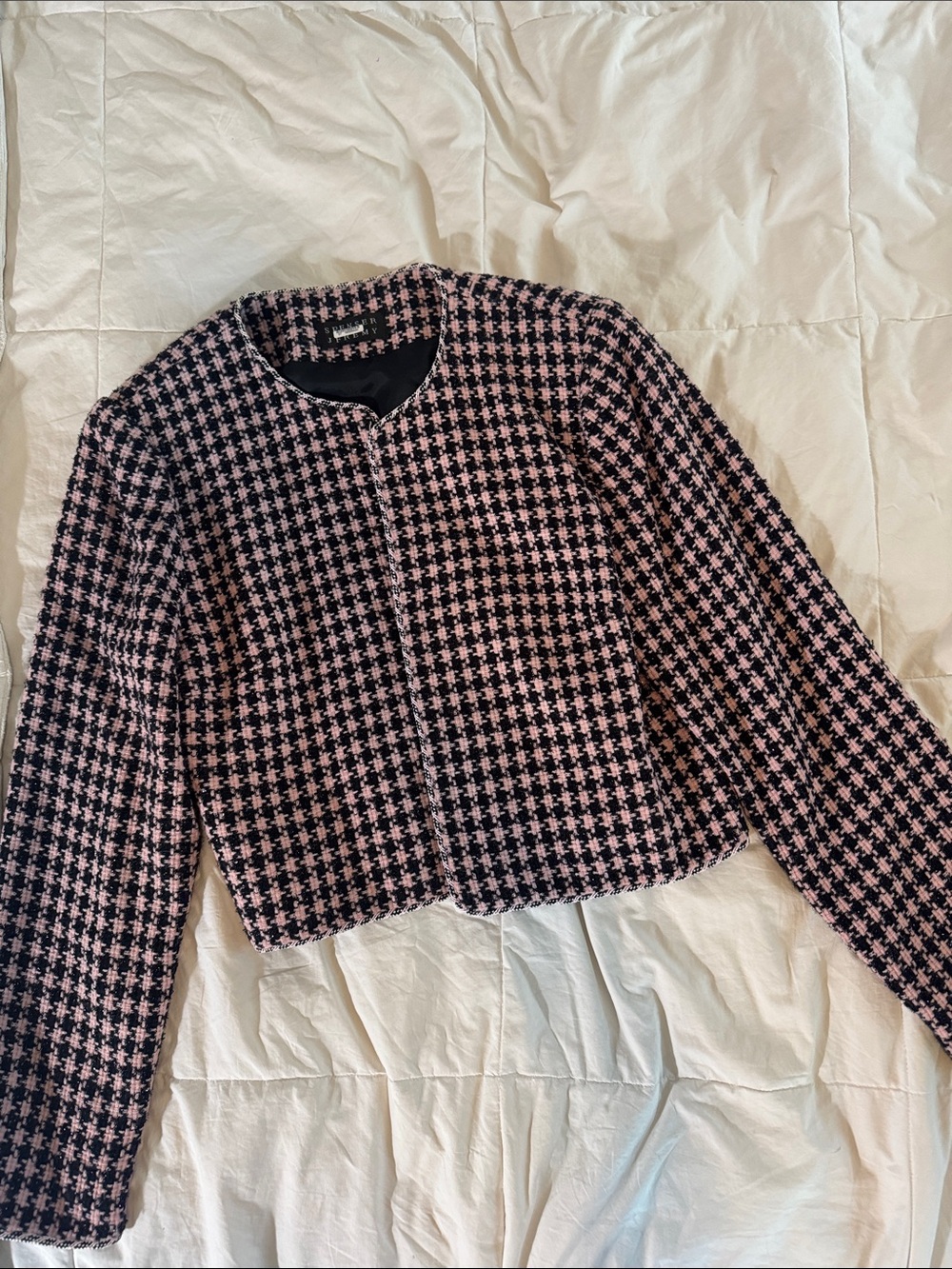 Spenser Jeremy Pink and Black Houndstooth Cropped Jacket
